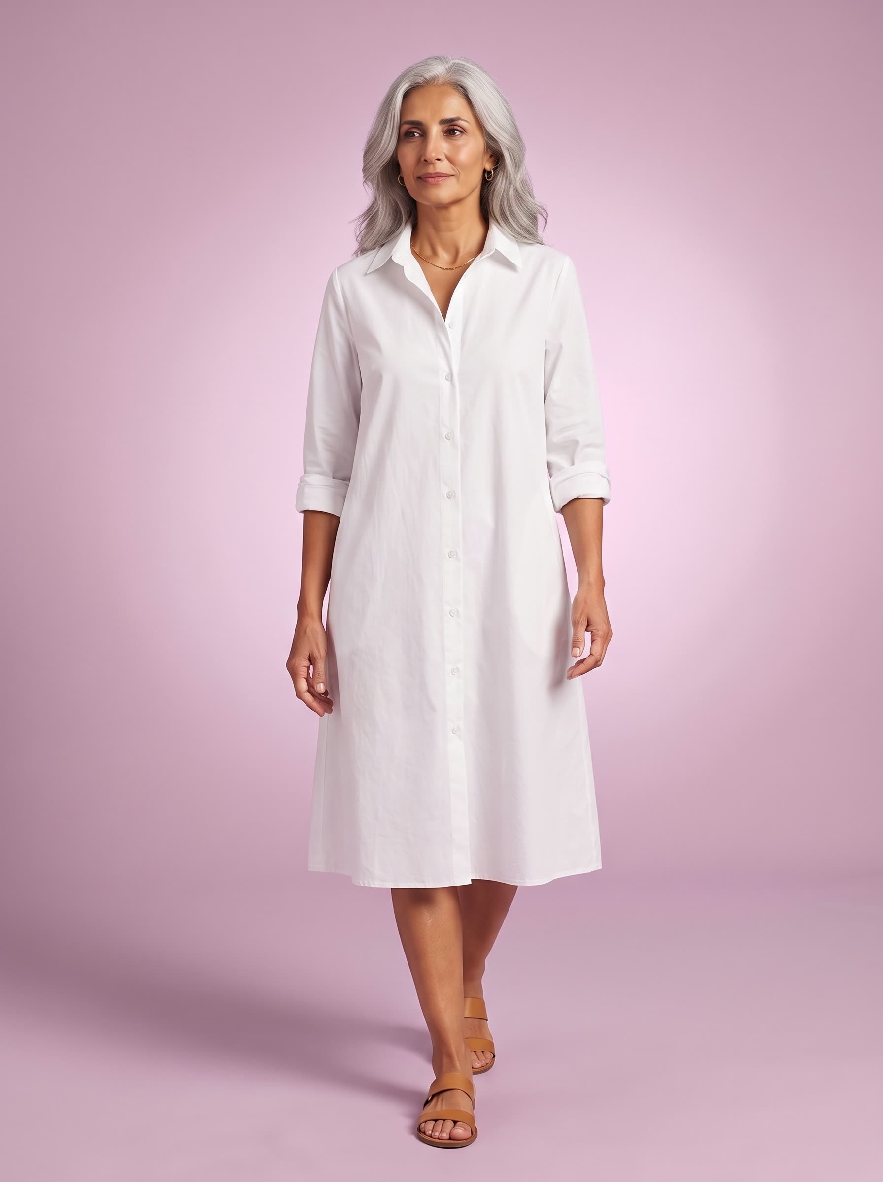 Blanca vestido camisero blanco, estudio