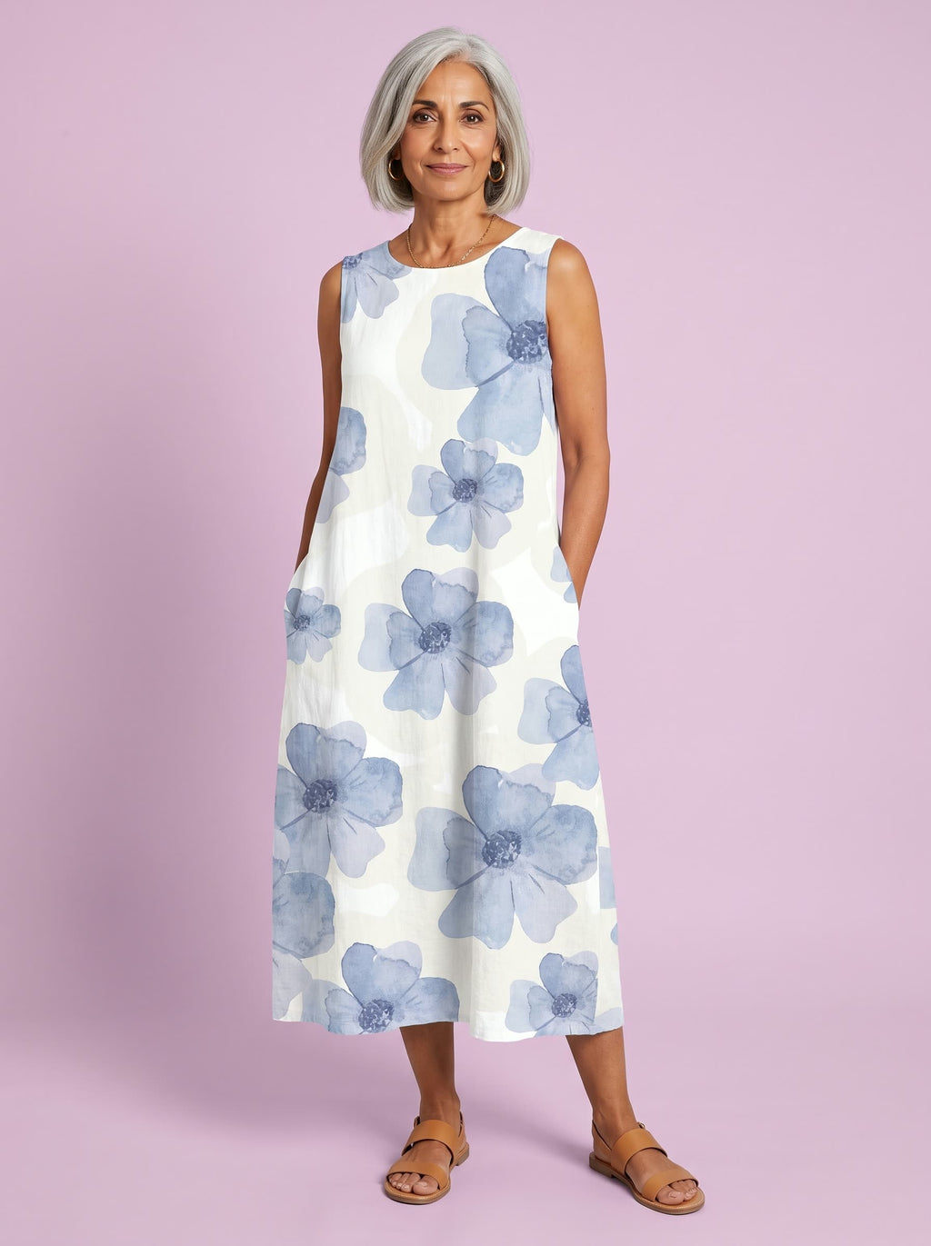 Celeste vestido de flores azules, estudio