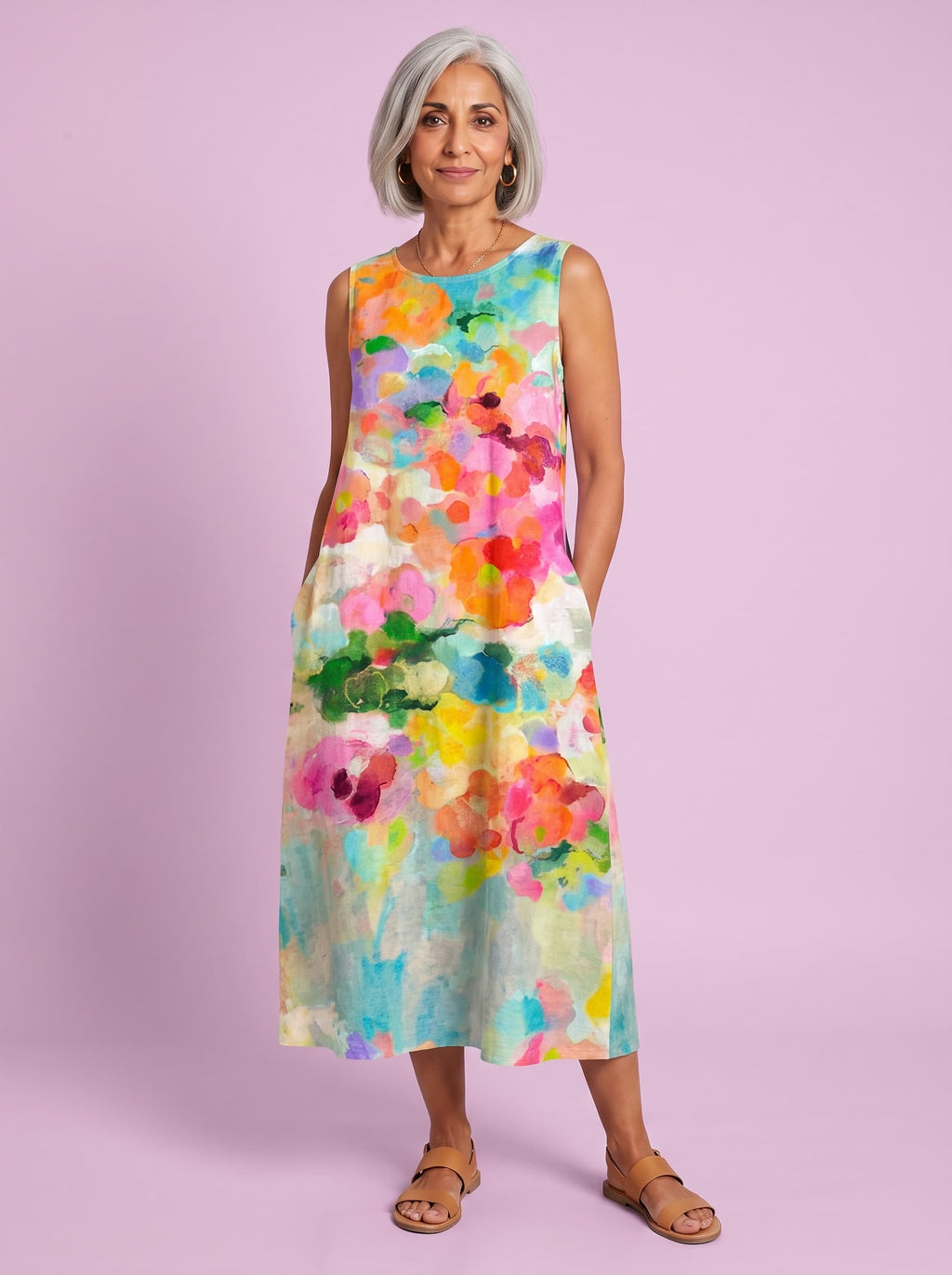 Frida vestido de acuarela multicolor, estudio