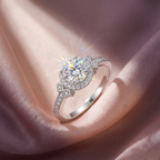Moissanite ring on silk