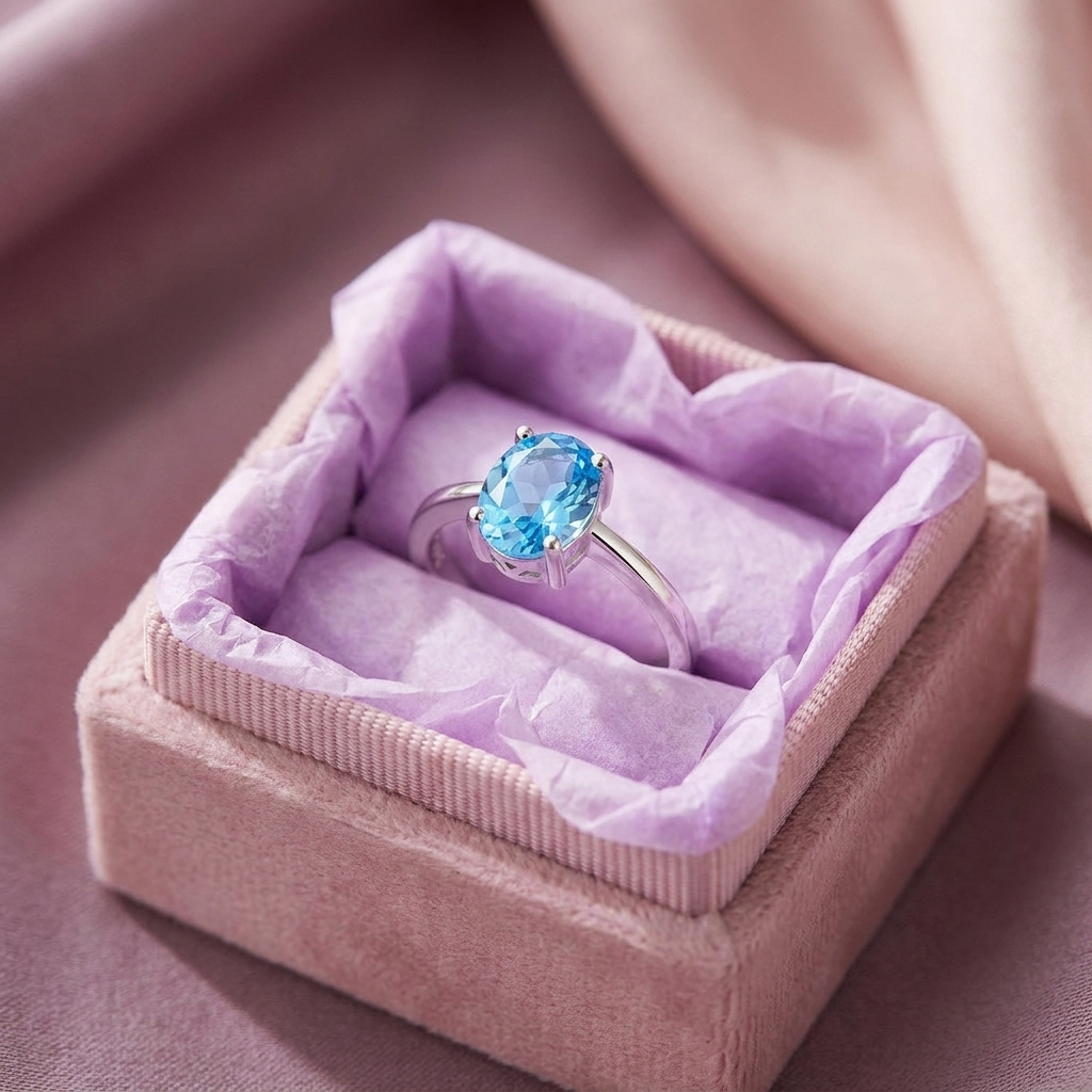 Sky blue topaz ring in gift box