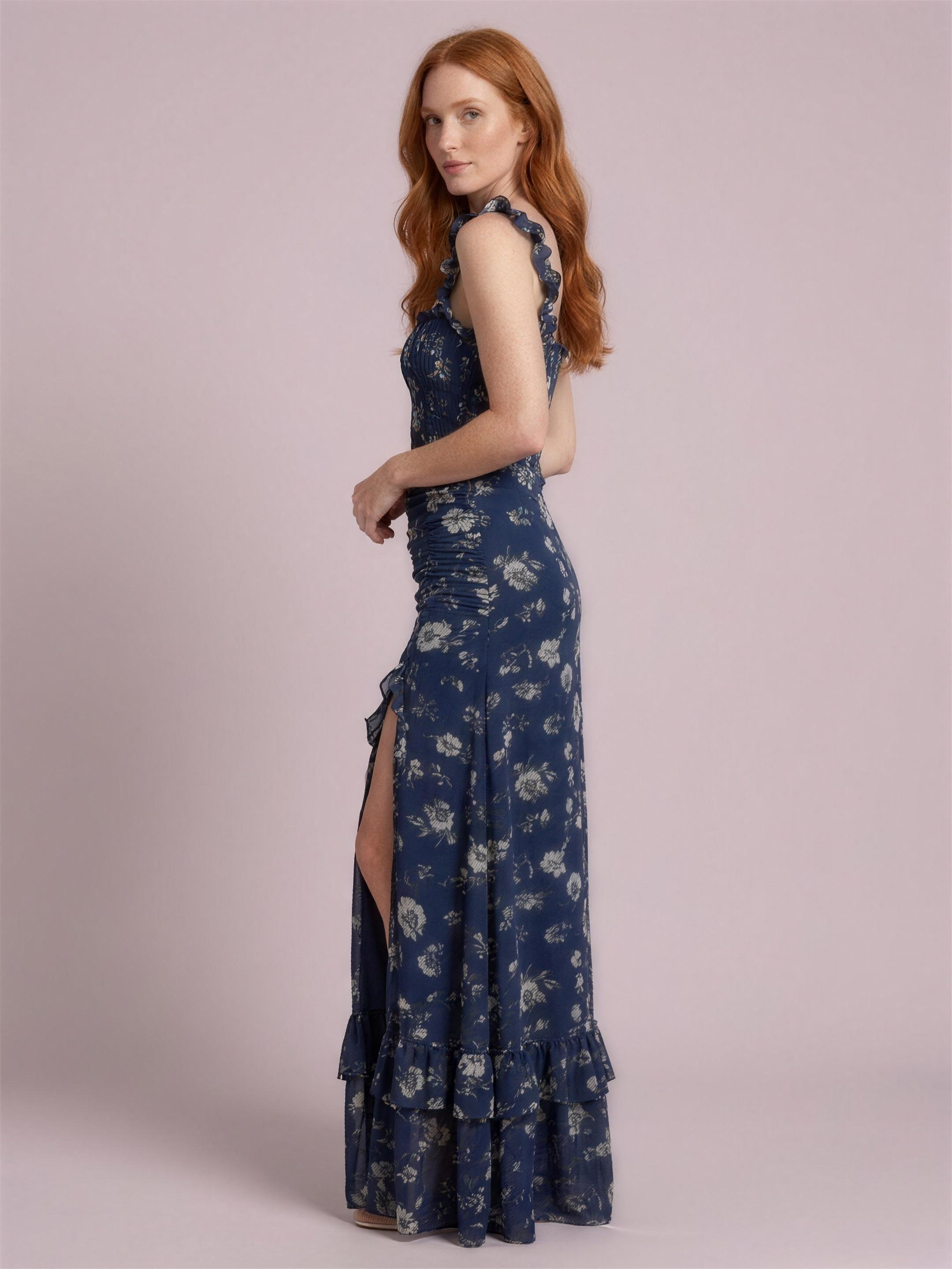 Navy blue floral maxi dress studio