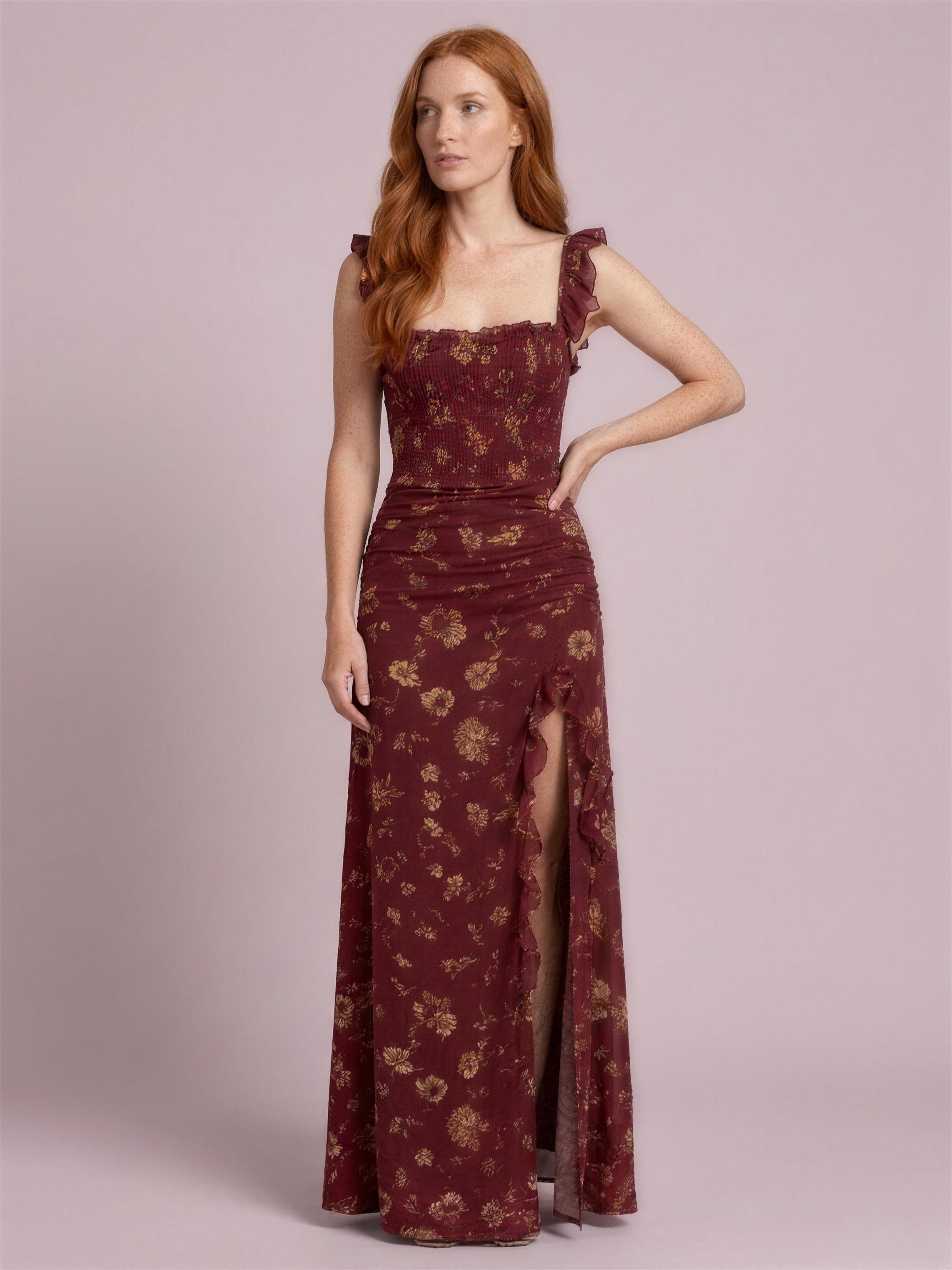 Wine red floral maxi dress studio
