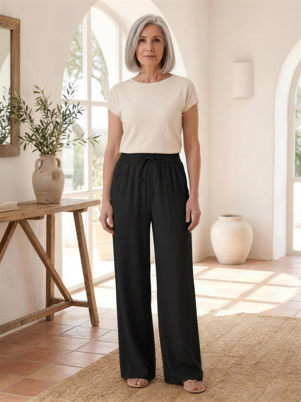 Wide-leg trousers black front lifestyle