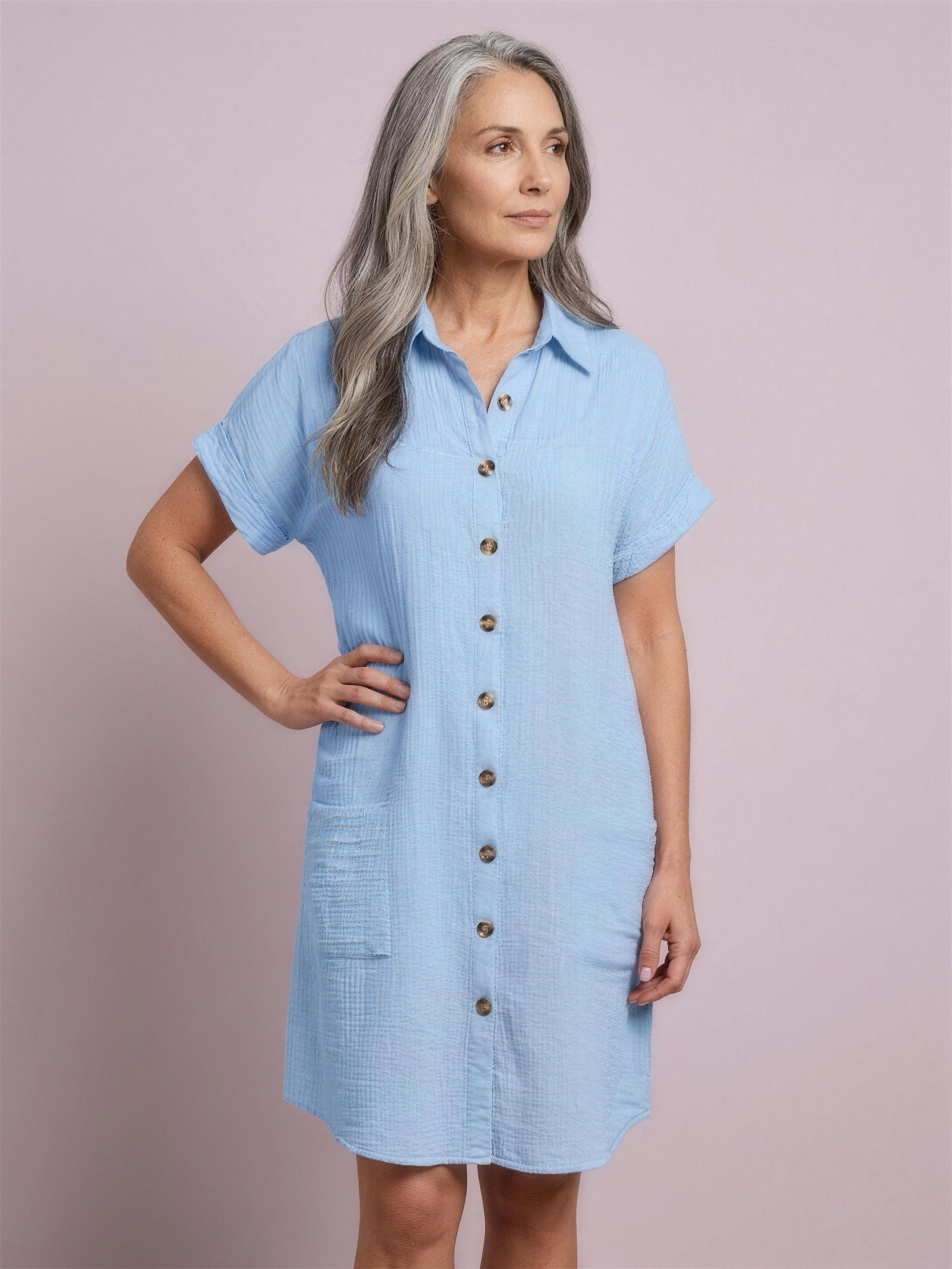 Shirt dress light blue studio