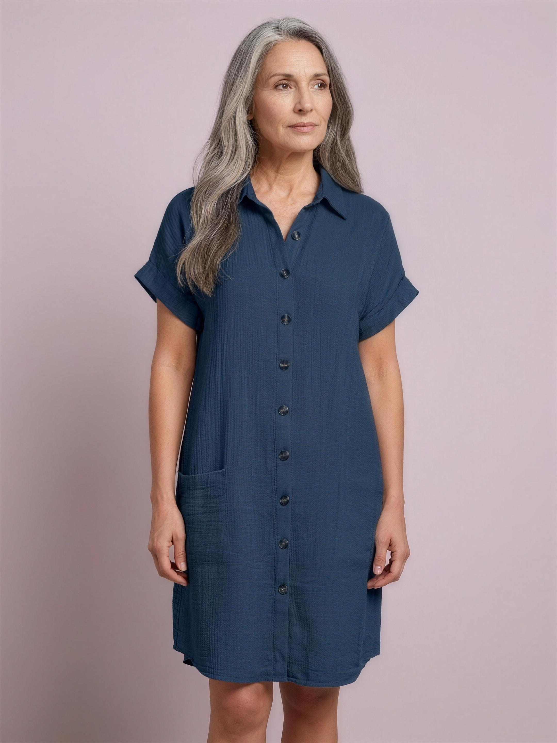 Shirt dress navy blue studio