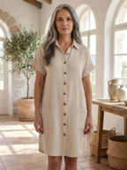 Shirt dress beige front lifestyle