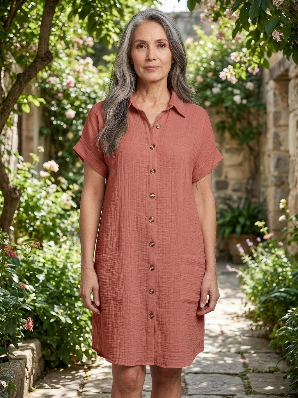 Shirt dress watermelon garden lifestyle