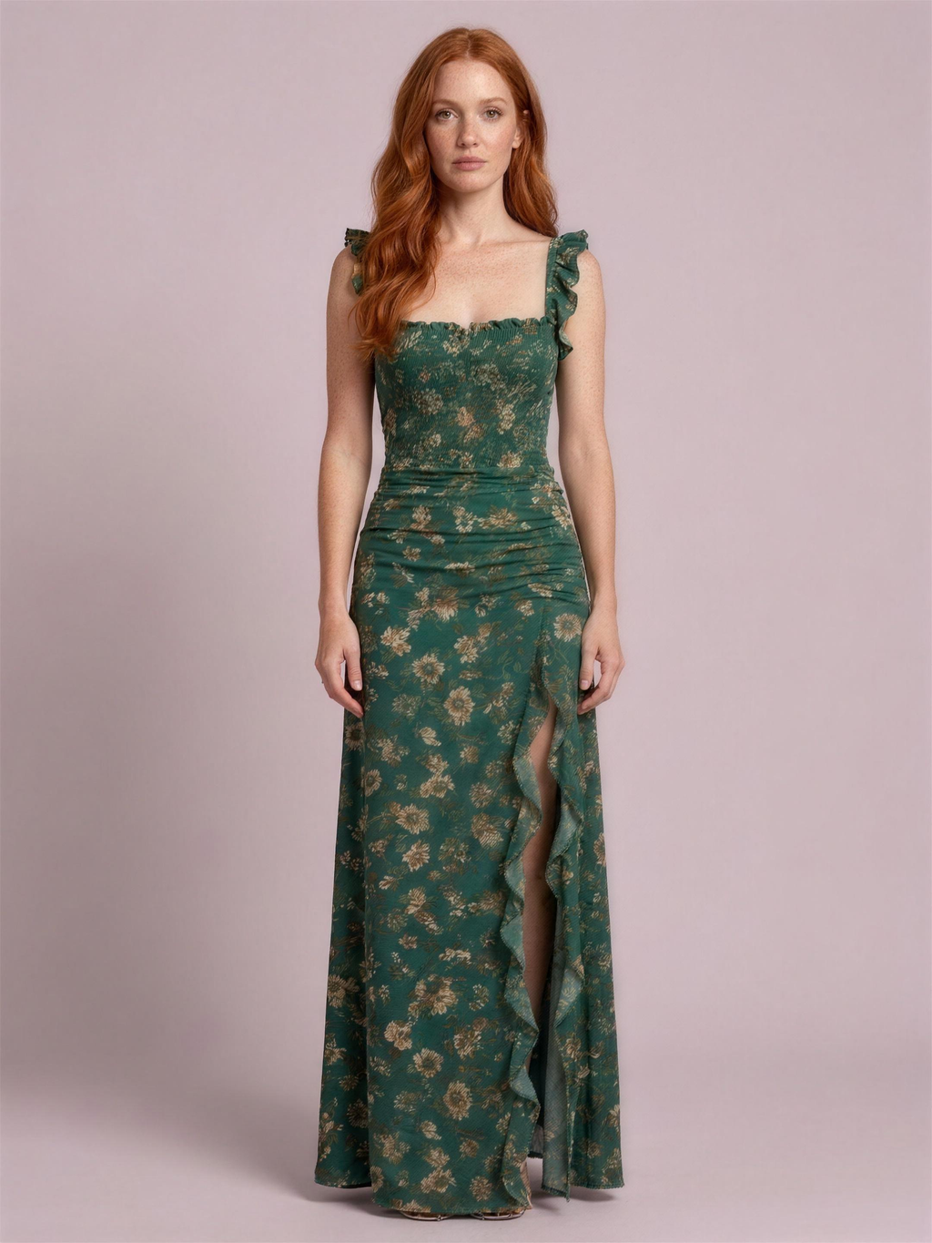 Green floral maxi dress studio