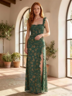 Green floral maxi dress front lifestyle