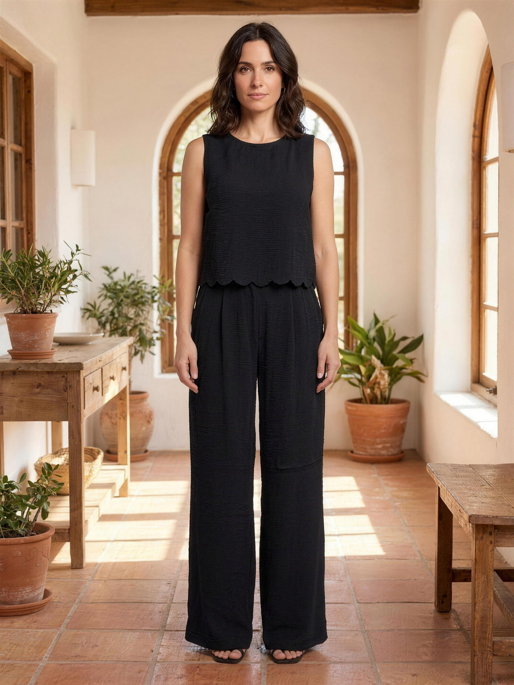 Vest and trousers set black front lifestyle