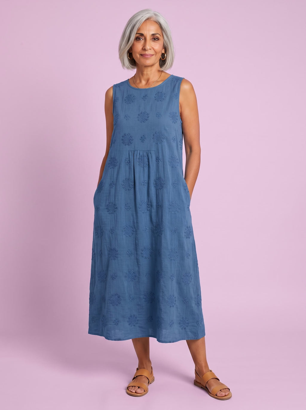 Vega vestido azul texturizado, estudio